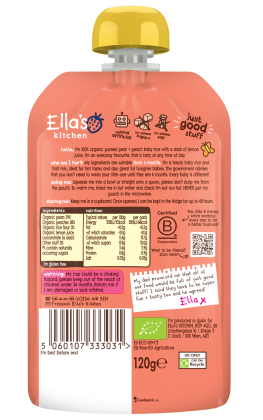 BIO Detská ryža, hruška a broskyne 120 g Ella's Kitchen