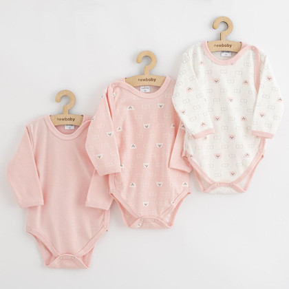 Dojčenské celorozopínacie body New Baby Classic II Holka 3ks ružová