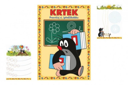 Stierateľný zošit "Precvičuj si (pred)školáka" + stierateľný popisovač - Krtek