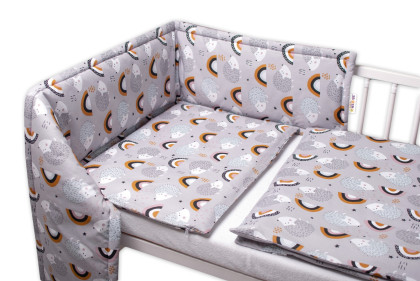 3-dielna sada Mantinel s obliečkami Ježko a dúha šedej Baby Nellys