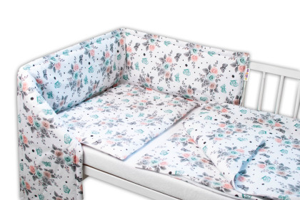 3-dielna sada Mantinel s obliečkami Ružičky biele Baby Nellys