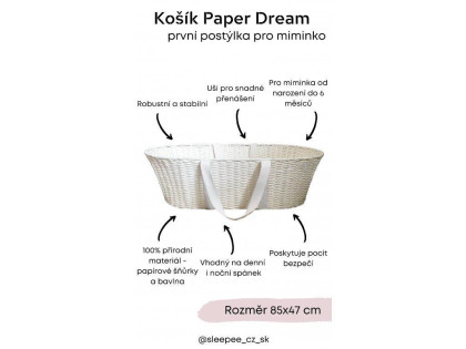 Mojžišov košík pre bábätko Paper Dream white + matrac Airdream Ahojbaby