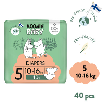 Jednorazové eko plienky 5 Maxi 10–16 kg (40 ks) Moomin Baby
