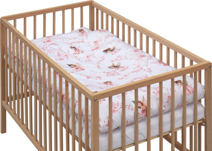 Detská postieľka s kompletnou výbavou 120 x 60 cm prírodná Víla ružová Scarlett