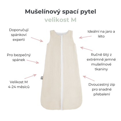Letný a jarný mušelínový spací vak Love béžový so srdiečkami Sleepee