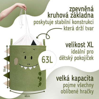 Kôš na hračky XL so šnúrkou, skladací bavlnený / 63 l Sipo