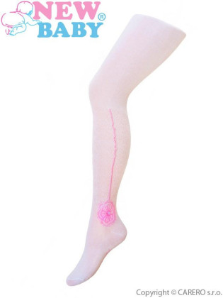 Bavlnené žakárové pančuchy New Baby biele s kvietkom Veľ. 128 (7-8 rokov)