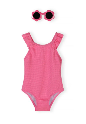 Dievčenské jednodielne ružové plavky a slnečné okuliare Minoti