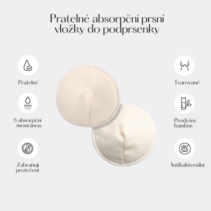 Sada prateľných bambusových vložiek do dojčiacej podprsenky 3 páry (6 ks) + pracie vrecko Moniel