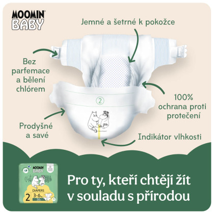 Jednorazové eko plienky 2 Newborn 3–6 kg (168 ks), mesačné balenie eko plienok Moomin Baby