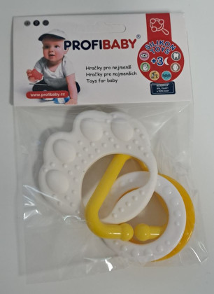Hryzátko medvedia labka s príveskami silikón ŽLTÁ