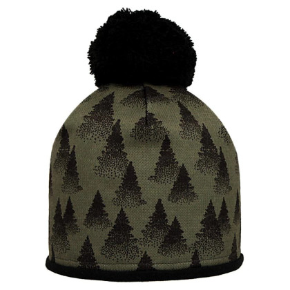 Chlapčenská čiapka s brmbolcom podšitá merino vlnou, Smrčky Khaki RDX