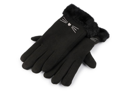 Dievčenské rukavice s kožušinou zateplené, dotykové