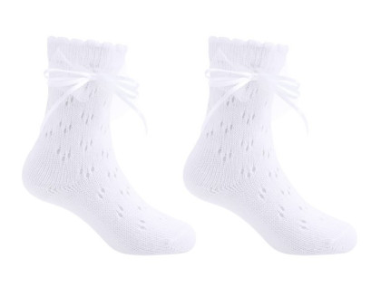 Ažúrové ponožky biele s čipkovou mašličkou perforované