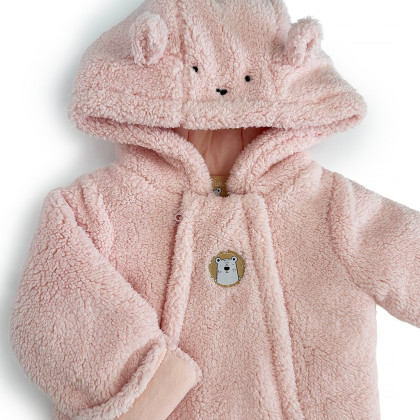 Zimná dievčenská dojčenská kombinéza, kapucňa s ušami Pidilidi Pink