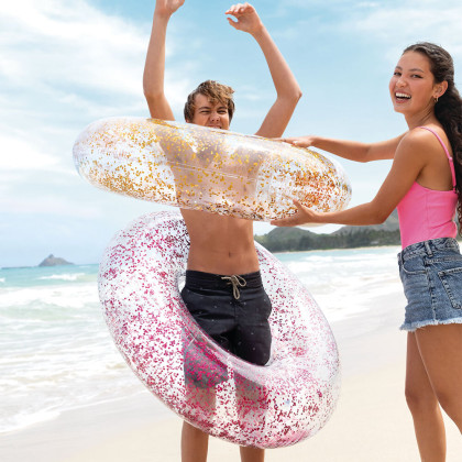 Kruh plávací flitrový ružová