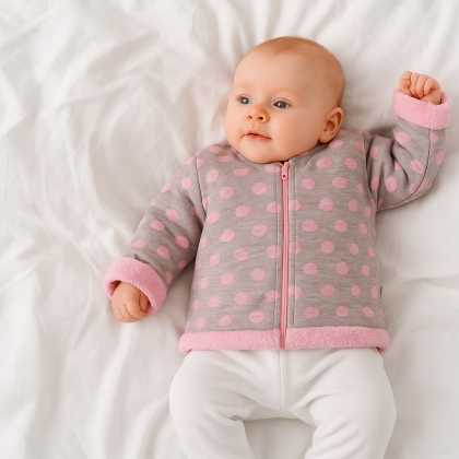 Kabátik stojačik dvojvrstvový na zips Bubliny ružový Baby Service