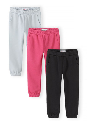 Tepláky dievčenské s elastickým pásom 3pack Mix farieb tm. ružová Minoti