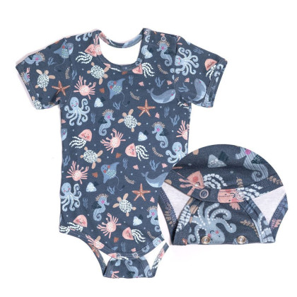 Rastúce bodyčko pre bábätká s krátkym rukávom Morský svet šedé Esito
