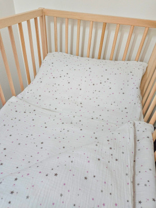 Mušelínové obliečky do detskej postieľky 90x130 cm + 45x60 cm Prem Hviezdičky