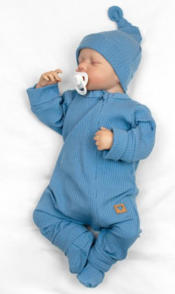 Rastúci rebrovaný overálok, čiapočka a topánočky Nature - jeans Baby Nellys