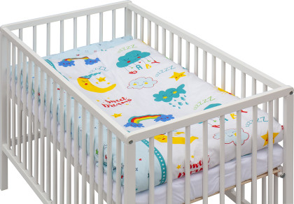 Detská postieľka s kompletnou výbavou 120 x 60 cm biela Papilo Scarlett