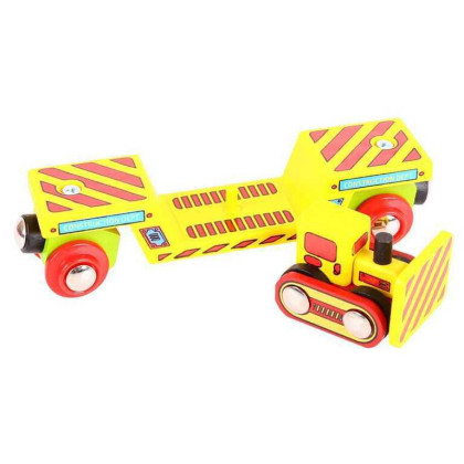 Vagón s buldozérom + 2 koľaje Bigjigs Rail