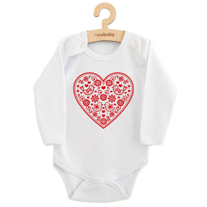 Detské body s potlačou Ľudový vzor červené srdiečko New Baby