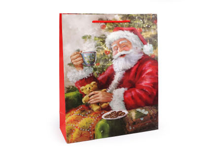 Vianočná darčeková taška s glitrami 32 x 26 x 10 cm Santa 3