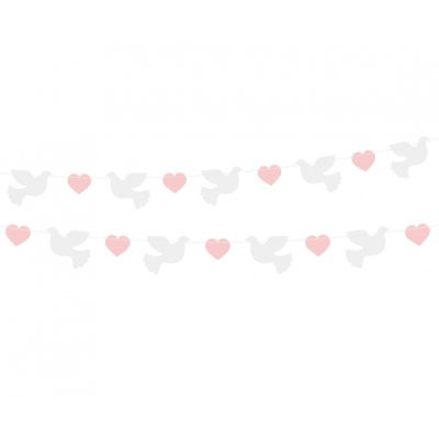 Girlanda papierová hrdličky - ružové srdce 150 cm