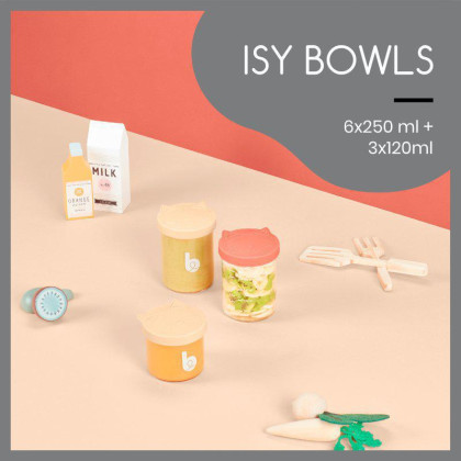 Sklenené misky s viečkami ISY Bowls 6 x 250 ml + 3 x 120 ml Babymoov