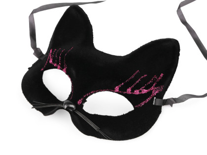 Karnevalová maska - škraboška zamatová s glitrami mačka