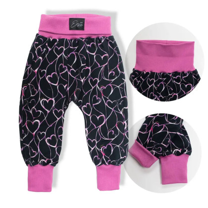 Detské tepláky s vysokým pásom Grafitové srdce - tmavo modrá Esito