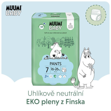 Jednorazové plienky Pants 7 XL 16-26 kg (102 ks), mesačné balenie Muumi Baby