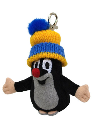 Krtko 10 cm plyšový prívesok na karabinke čiapka