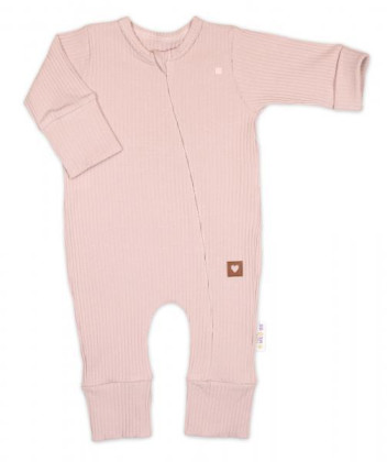 Rastúci rebrovaný overálok, čiapočka a topánočky Nature - ružová Baby Nellys