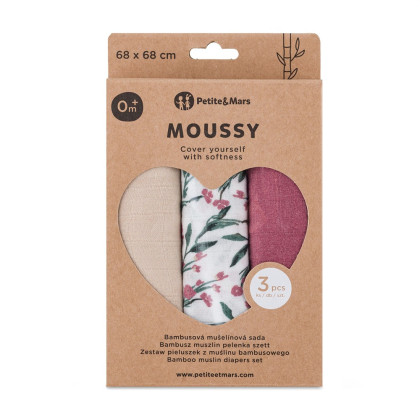 Súprava plienok bambusová mušelínová 3 ks Moussy 68 x 68 cm Petite&Mars