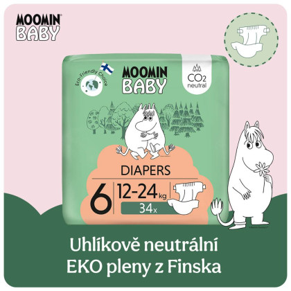 Jednorazové eko plienky 6 Maxi 12–24 kg (34 ks), Moomin Baby