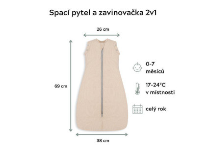 Celoročný spací vak a zavinovačka 2v1 Sleepee