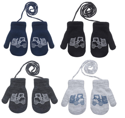 Zimné palcové pletené rukavičky so šnúrkou pre chlapcov 2 -3 roky