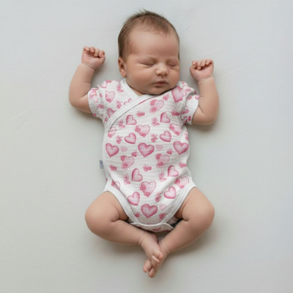 Zavinovacie dojčenské body krátky rukáv mušelín Srdce Baby Service