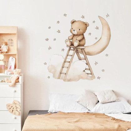 Nástenné samolepky do detskej izby Teddy bear on a ladder Sipo