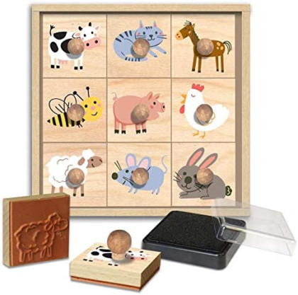 Drevené pečiatky s držiakom Farma 9 ks