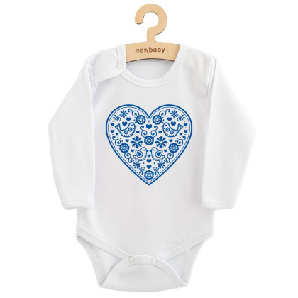 Detské body s potlačou Ľudový vzor modré srdiečko New Baby