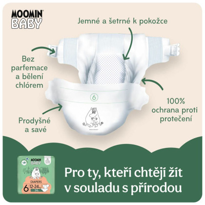 Jednorazové eko plienky 6 Maxi 12–24 kg (34 ks), Moomin Baby