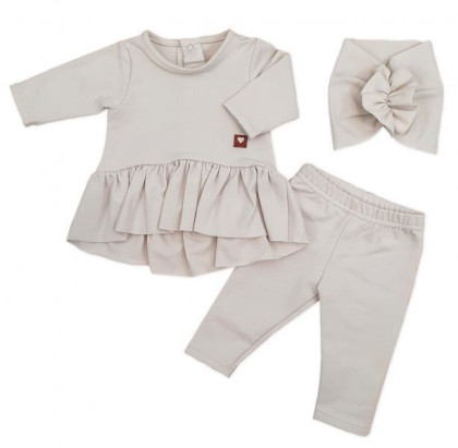 Bavlnená svetlo béžová súprava 3dielna - tunika, legíny, turban Z&Z