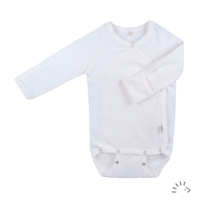 Dojčenské body merino vlna ecru s rukavičkami PoPoLiNi