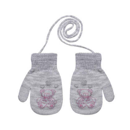 Pletené zimné rukavice so šnúrkou medvedík 3 - 6 rokov