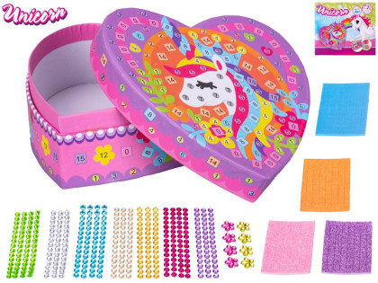 Unicorn sada - lepenie farebných kamienkov na šperkovnici 13 x 12,5 cm v krabičke