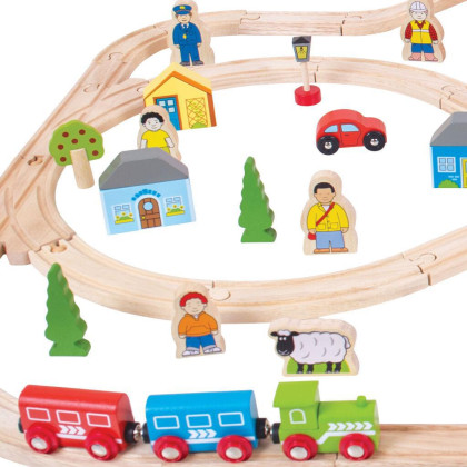Drevená vláčikodráha mesto a dedina 91 dielov Bigjigs Rail